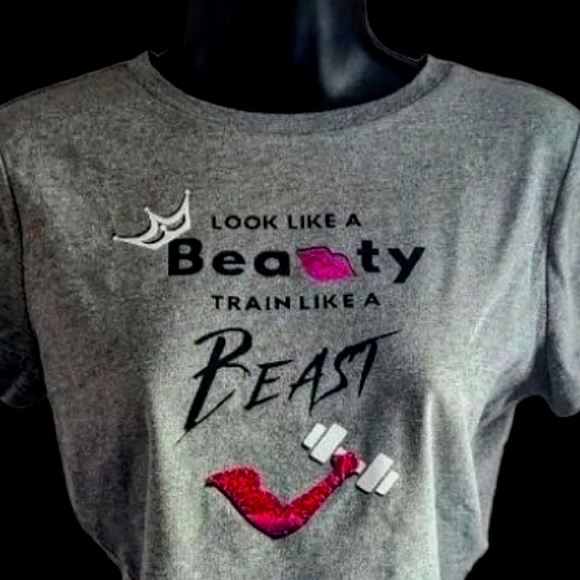 "LOOK LIKE A BEAUTY TRAIN LIKE A BEAST" Cropped T-Shirt - Picture 3 of 7